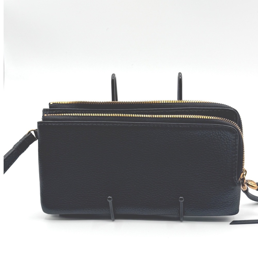 Hobo Dayton Argentina Double Zip Wallet Black Pebble Leather Wristlet Organizer